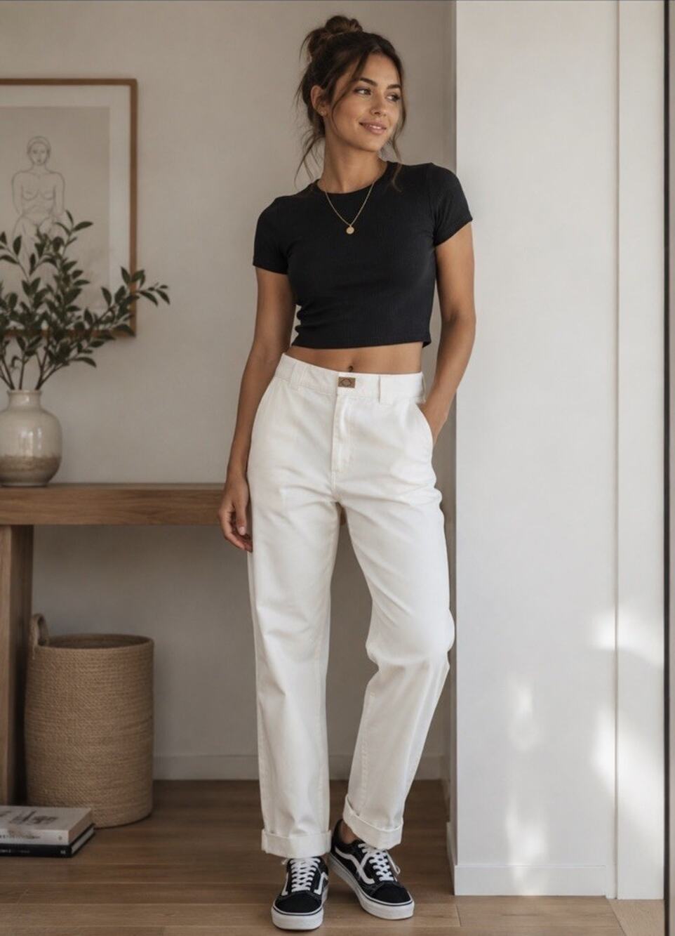 NWT Dickies Worker Crop Roll Hem Womens Pants Sz 1 / 25 White Relaxed